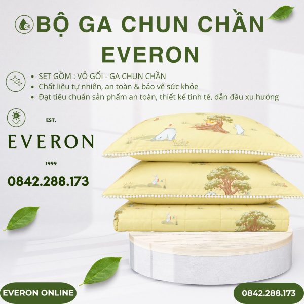 Bộ ga chun chần Everon CPC27203 Rabbit & Bear Cotton Sateen BST Cutie
