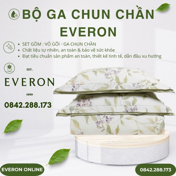 Bộ ga chun chần Everon EPC26013 Mùa quả dại Cotton BST Đơm Hoa