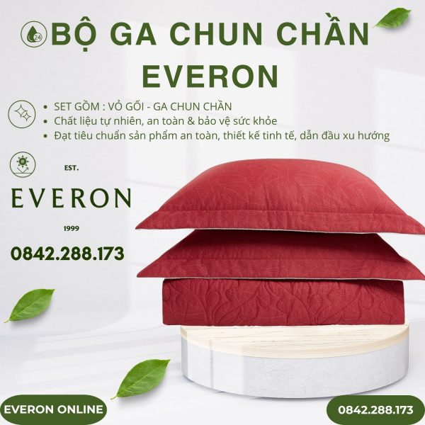 Bộ ga chun chần Everon EPC26016 Lá Thu Đỏ Cotton Sateen BST Đơm Hoa