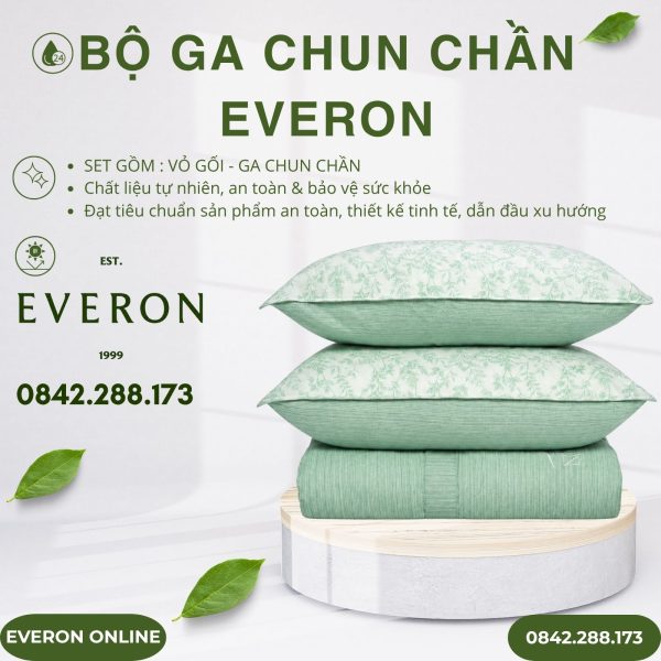 Bộ ga chun chần Everon EPM25031 Lá Thạch Thảo Modal Cotton BST Ever-on