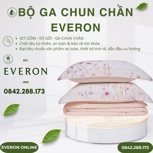 Bộ ga chun chần Everon EPT25017 Mơ Êm Tencel BST Khu Vườn Tinh Hoa