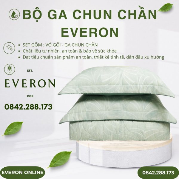 Bộ ga chun chần Everon EPT26015 Monstera Tencel BST Đơm Hoa