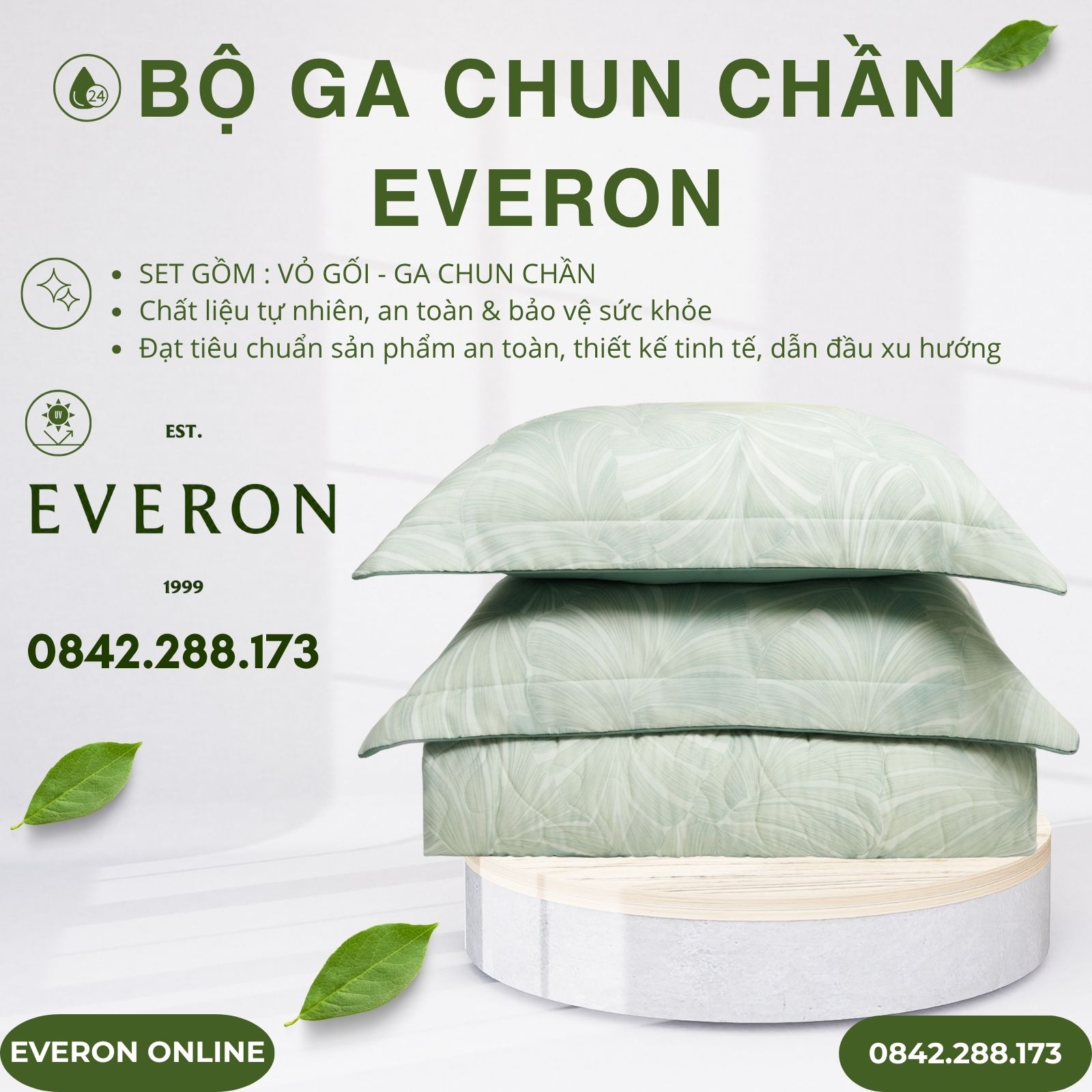 Bộ ga chun chần Everon EPT26015 Monstera Tencel BST Đơm Hoa Bộ ga chun chần Everon EPT26015 Monstera Tencel BST Đơm Hoa