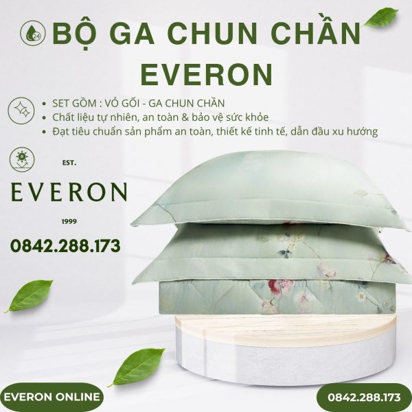 Bộ ga chun chần Everon EPTC26011 Thu Thiên Thanh Tencel BST Đơm Hoa