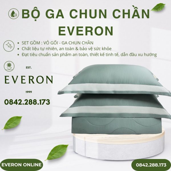 Bộ ga chun chần Everon ESB26005 Mặt hồ xanh Bamboo BST Đơm Hoa