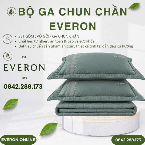 Bộ ga chun chần Everon ESB26010 Gợn sóng biếc Bamboo BST Đơm Hoa