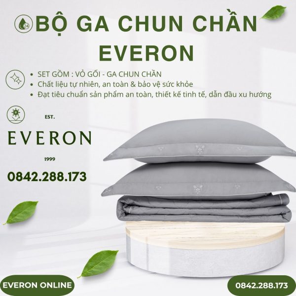 Bộ ga chun chần Everon EST25042 Hoa Thêu Xám Tencel BST Ever-on