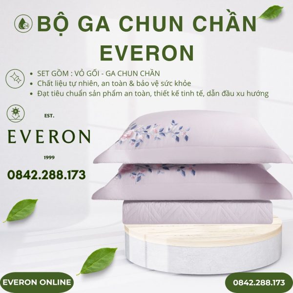 Bộ ga chun chần Everon ESTC26003 Mẫu đơn tím Tencel Blend BST Đơm Hoa