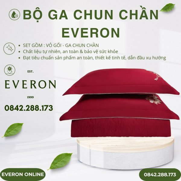Bộ ga chun chần Everon ESTC26007 Cẩm Chướng Đỏ Tencel Blend BST Đơm Hoa