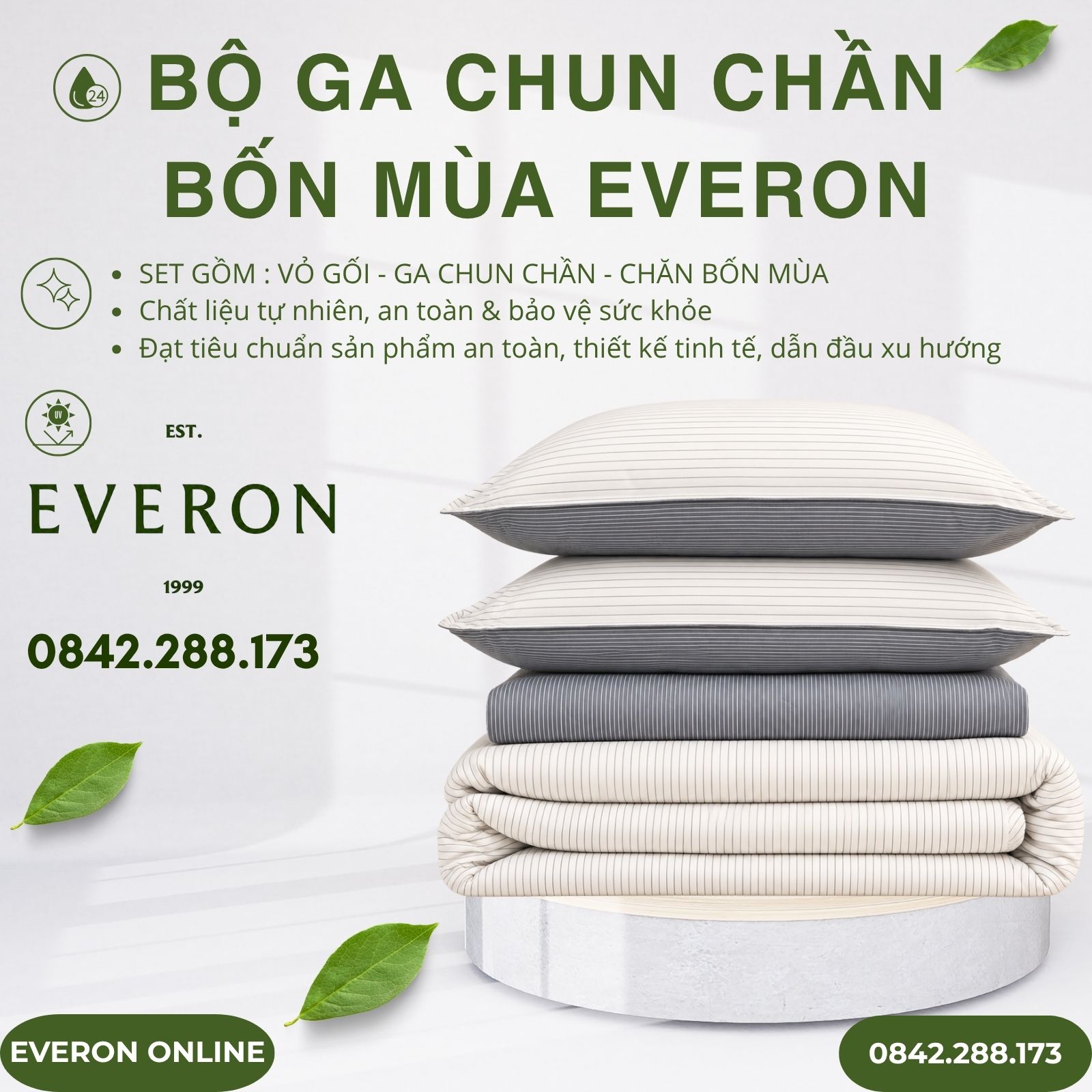 Bộ ga chun chần bốn mùa Everon BPC704 Pinstripe Cotton BST Basic Bộ ga chun chần bốn mùa Everon BPC704 Pinstripe Cotton BST Basic