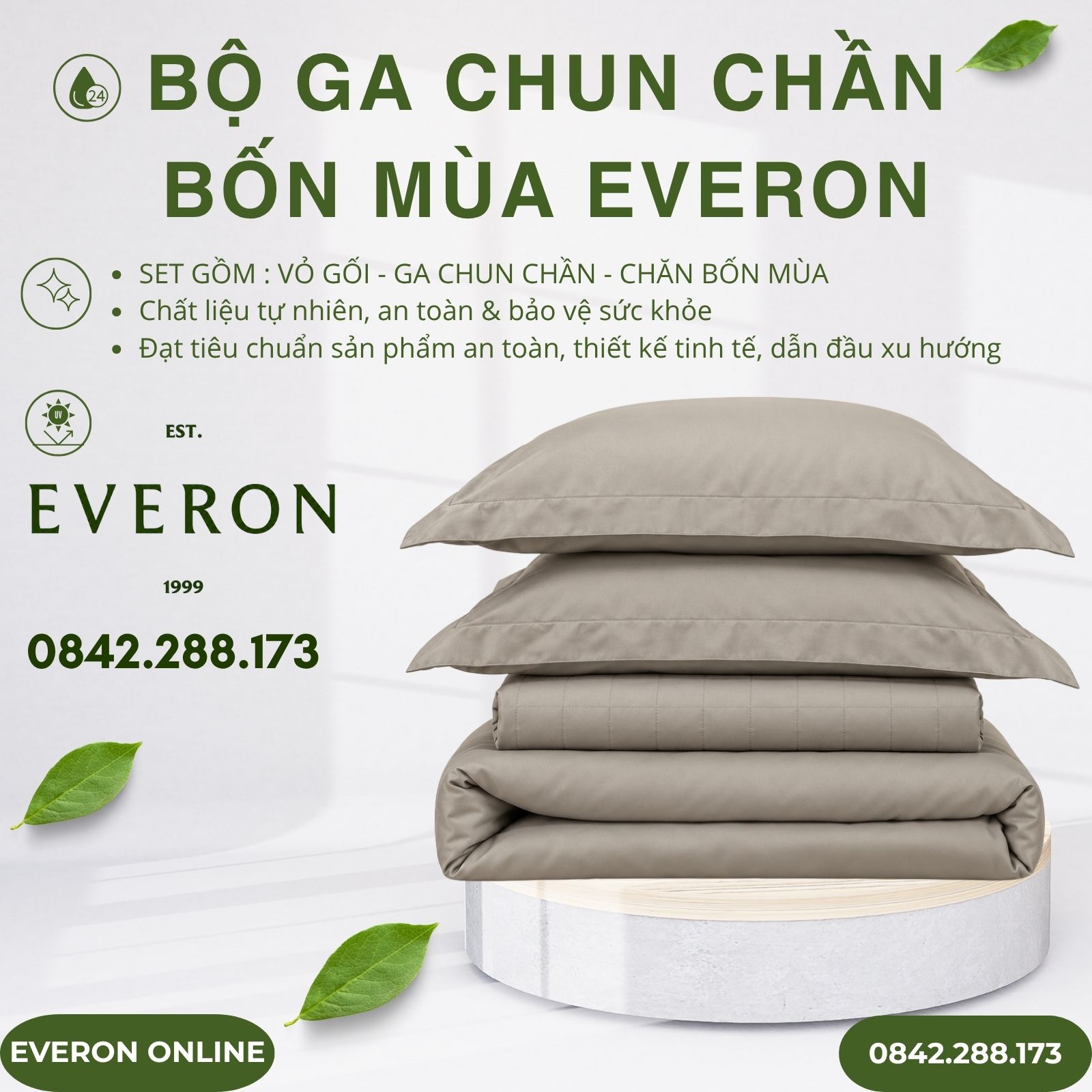 Bộ ga chun chần bốn mùa Everon BSL711 Mist Bộ ga chun chần bốn mùa Everon BSL711 Mist