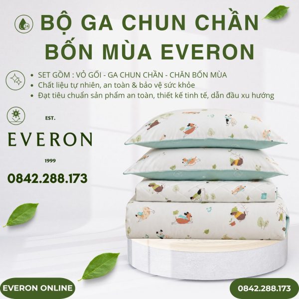 Bộ ga chun chần bốn mùa Everon CPC25201 Cún Thân Thiện Cotton BST Cutie