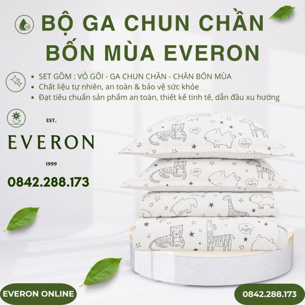 Bộ ga chun chần bốn mùa Everon CPC25204 Vườn Thú Tinh Nghịch Cotton BST Cutie