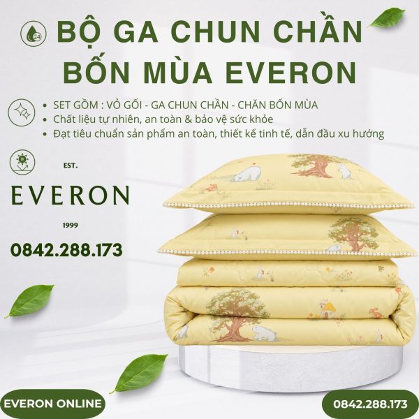 Bộ ga chun chần bốn mùa Everon CPC27203 Rabbit & Bear Cotton Sateen BST Cutie