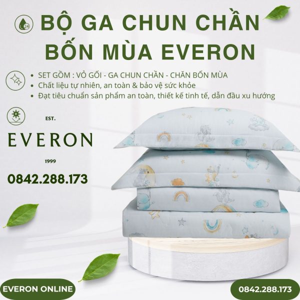 Bộ ga chun chần bốn mùa Everon CPT26201 Vườn Thú Trên Mây Tencel BST Cutie