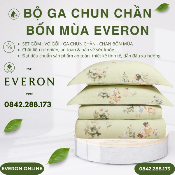 Bộ ga chun chần bốn mùa Everon CPT26202 Khu Rừng Cổ Tích Tencel BST Cutie