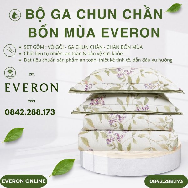 Bộ ga chun chần bốn mùa Everon EPC26013 Mùa quả dại Cotton