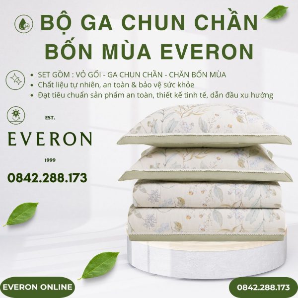 Bộ ga chun chần bốn mùa Everon EPC26014 Sách hoa