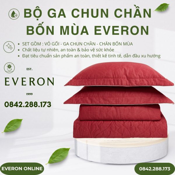 Bộ ga chun chần bốn mùa Everon EPC26016 Lá thu đỏ