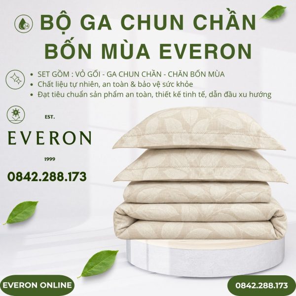 Bộ ga chun chần bốn mùa Everon EPC27027 Beech Cotton BST Những mảnh êm