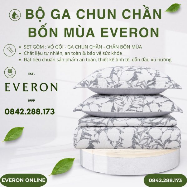 Bộ ga chun chần bốn mùa Everon EPM25026 Chùm Lá Tinh Tế