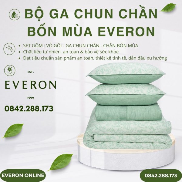 Bộ ga chun chần bốn mùa Everon EPM25031 Lá Thạch Thảo