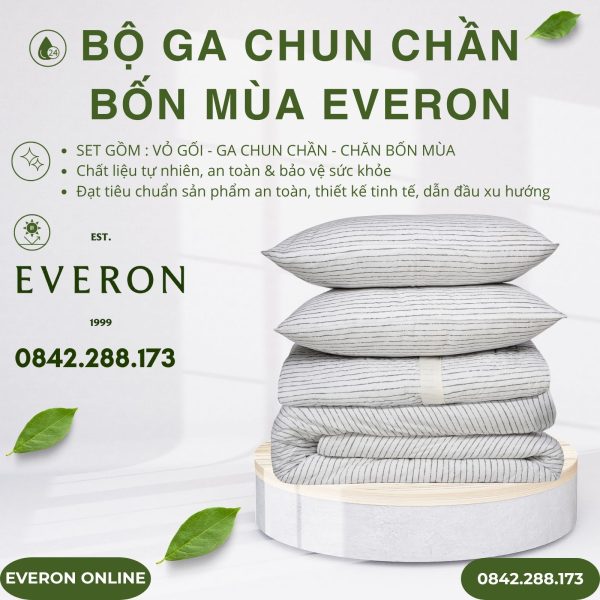 Bộ ga chun chần bốn mùa Everon EPM25038 Đường Sọc Ngang Modal Cotton BST Ever-on
