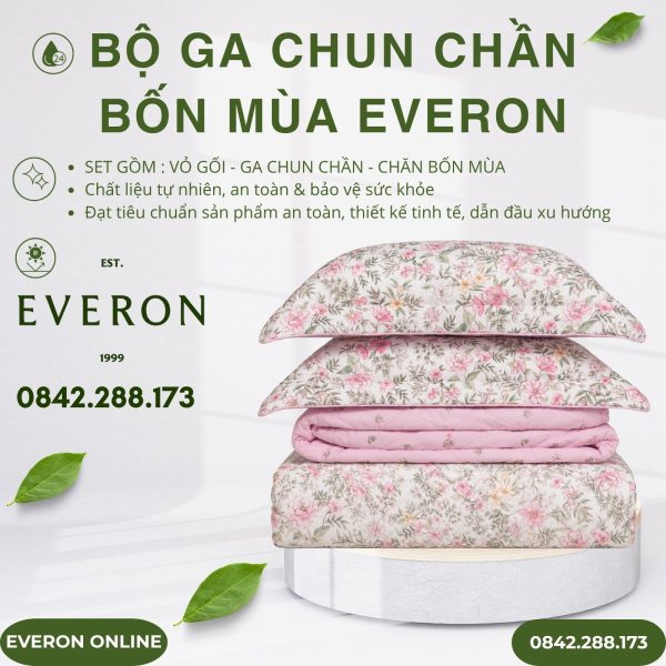 Bộ ga chun chần bốn mùa Everon EPM2509 Vũ Điệu Hoa Modal Cotton