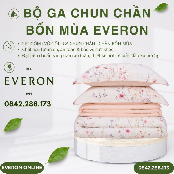 Bộ ga chun chần bốn mùa Everon EPT25017 Mơ Êm Tencel BST Khu Vườn Tinh Hoa