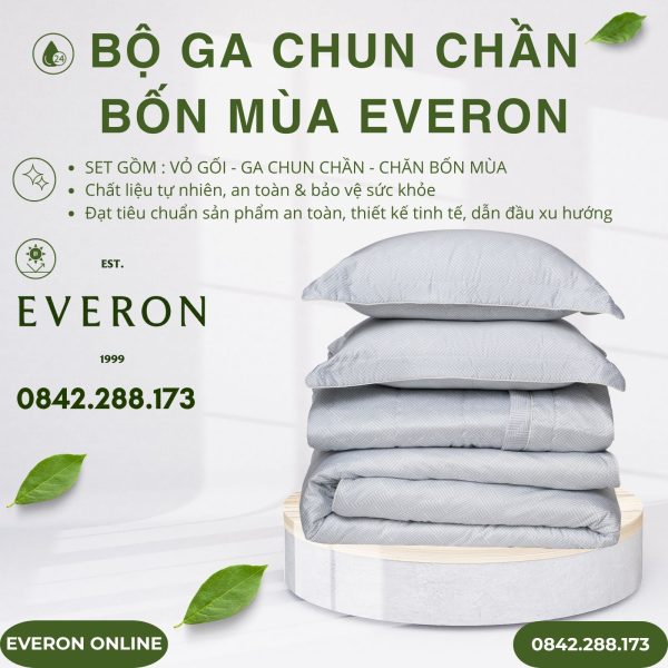 Bộ ga chun chần bốn mùa Everon EPTC25037 Kỷ Hà Xám Tencel Blend BST Ever-on