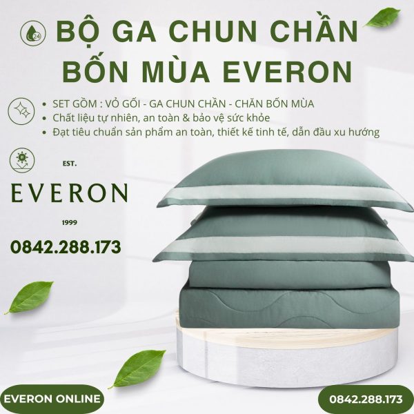 Bộ ga chun chần bốn mùa Everon ESB26005 Mặt hồ xanh