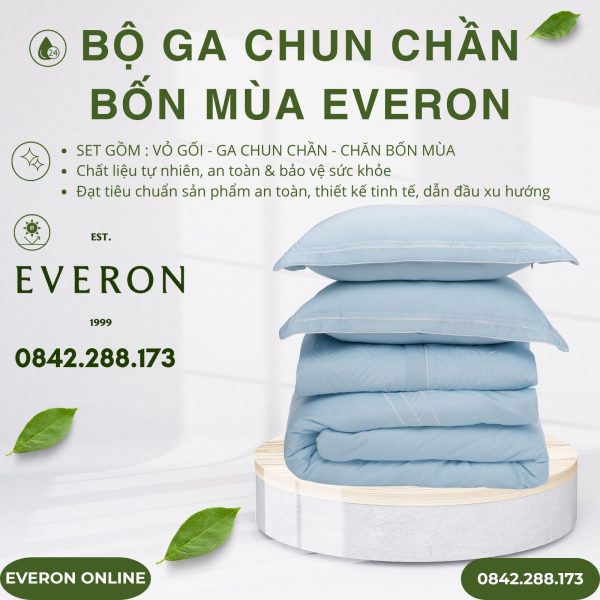 Bộ ga chun chần bốn mùa Everon EST25034 Làn Nước Xanh