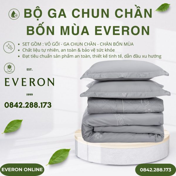 Bộ ga chun chần bốn mùa Everon EST25042 Hoa Thêu Xám Tencel BST Ever-on