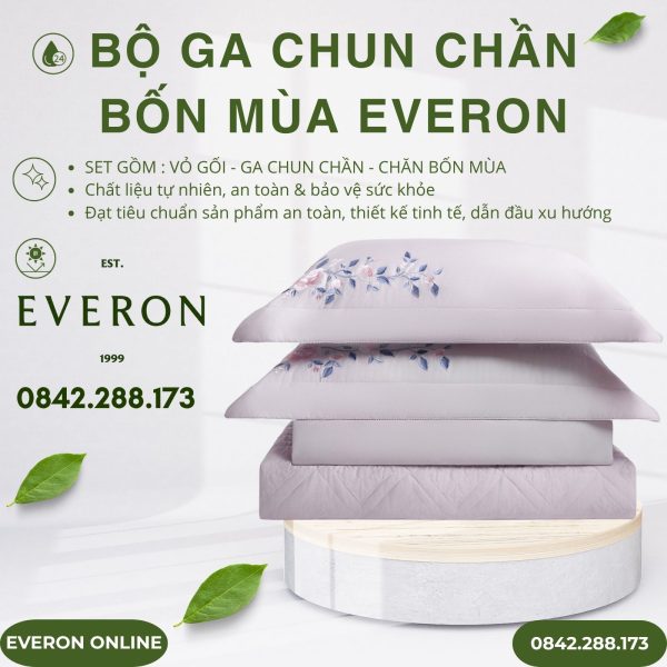 Bộ ga chun chần bốn mùa Everon ESTC26003 Mẫu đơn tím