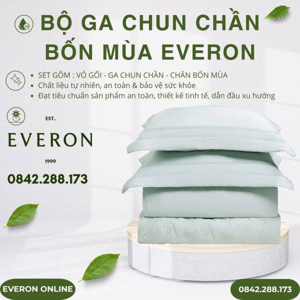 Bộ ga chun chần bốn mùa Everon ESTMC26001 Ngọc thanh liễu
