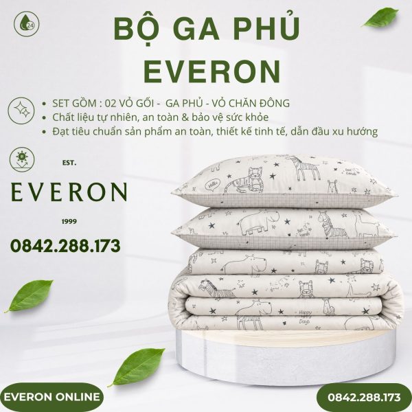 Bộ ga phủ Everon CPC25204 vườn thú tinh nghịch Cotton BST Cutie