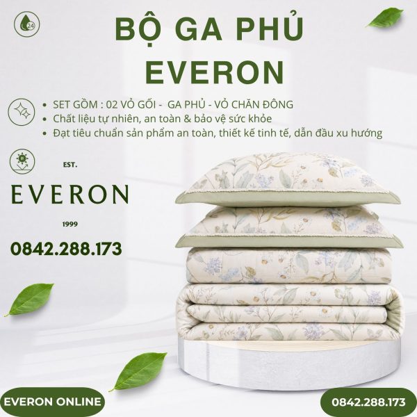 Bộ ga phủ Everon EPC26014 sách hoa Cotton Sateen BST Đơm hoa