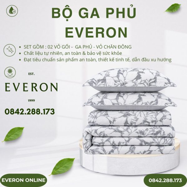 Bộ ga phủ Everon EPM25026 chùm lá tinh tế Modal Cotton BST Khu vườn tinh hoa