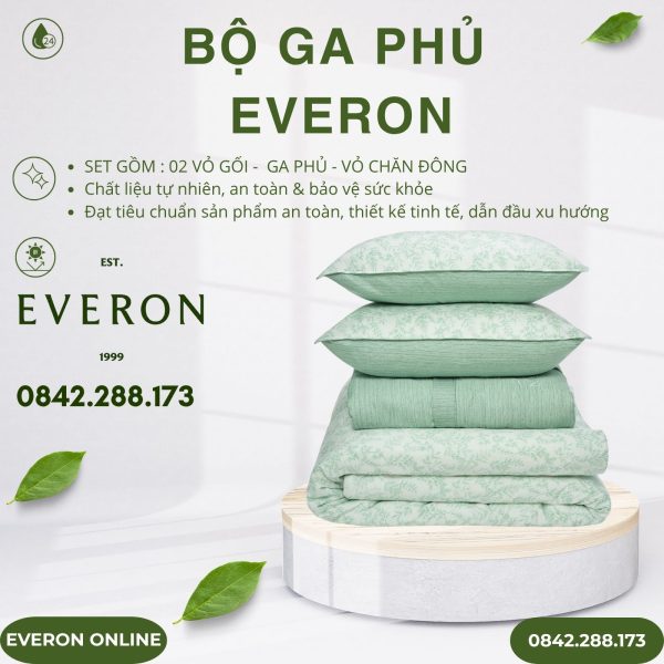 Bộ ga phủ Everon EPM25031 lá thạch thảo Modal Cotton BST Ever-on