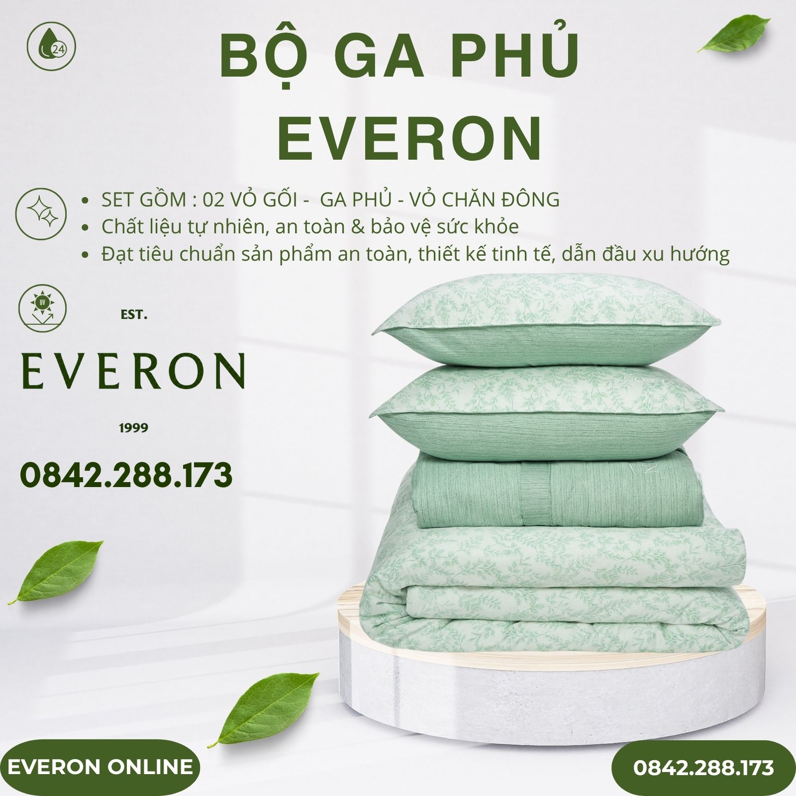 Bộ ga phủ Everon EPM25032 hương cây cỏ Modal Cotton BST Ever-on Bộ ga phủ Everon EPM25032 hương cây cỏ Modal Cotton BST Ever-on