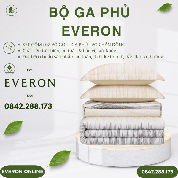 Bộ ga phủ Everon EPT25029 hồ sâu sắc Tencel BST Khu vườn tinh hoa