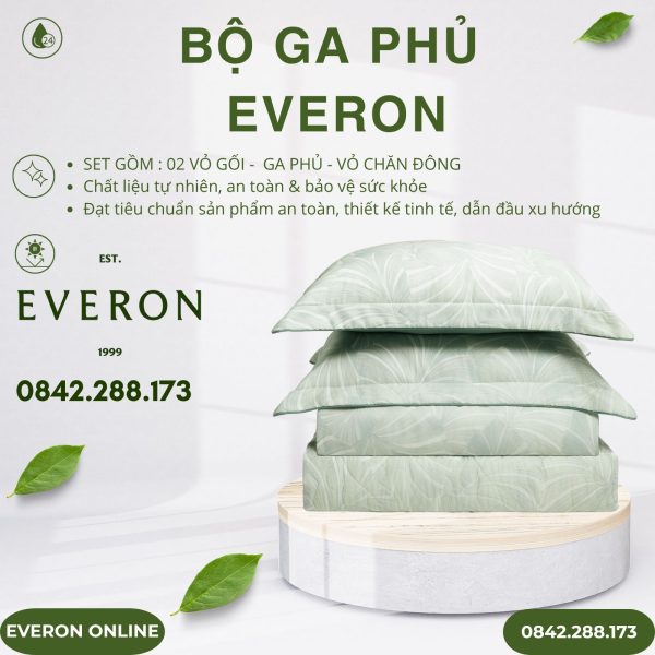 Bộ ga phủ Everon EPT26015 Monstera Tencel BST Đơm hoa