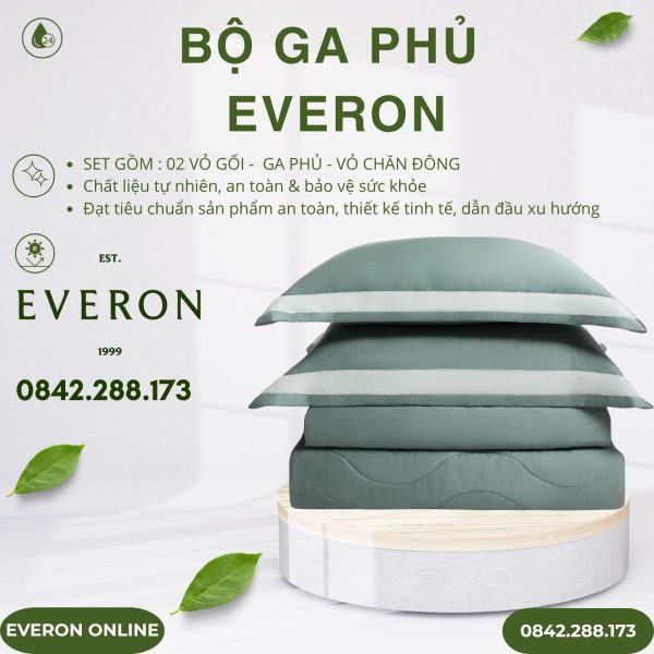 Bộ ga phủ Everon ESB26005 mặt hồ xanh Bamboo BST Đơm hoa