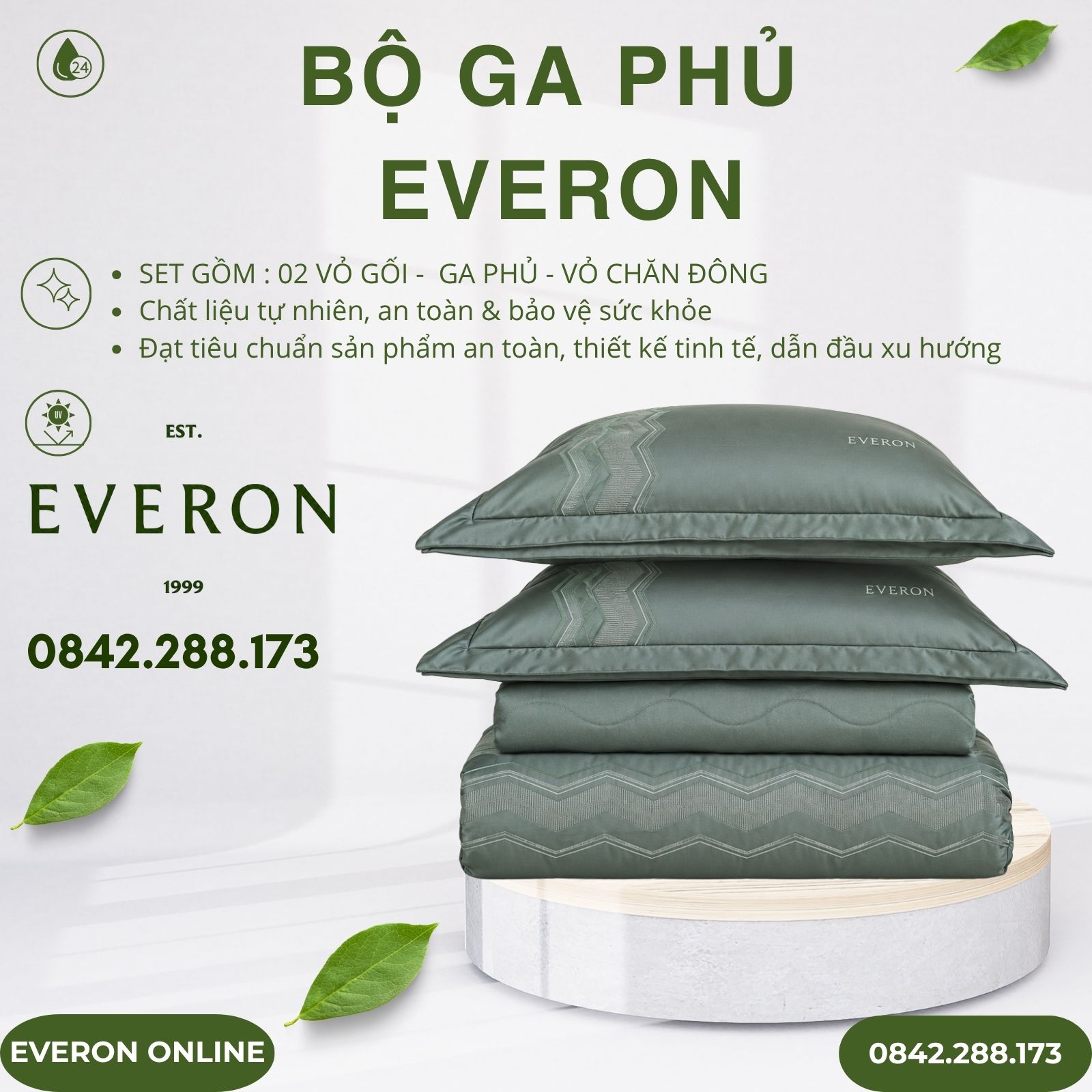 Bộ ga phủ Everon ESB26010 gợn sóng biếc Bamboo BST Đơm hoa Bộ ga phủ Everon ESB26010 gợn sóng biếc Bamboo BST Đơm hoa