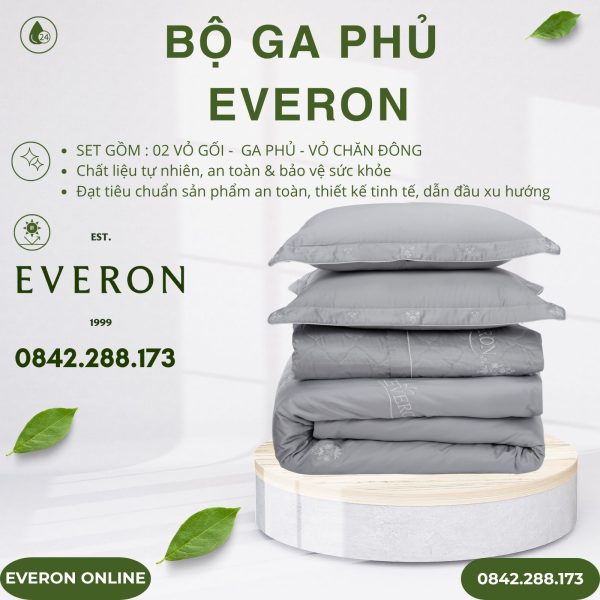Bộ ga phủ Everon EST25042 hoa thêu xám Tencel BST Ever-on