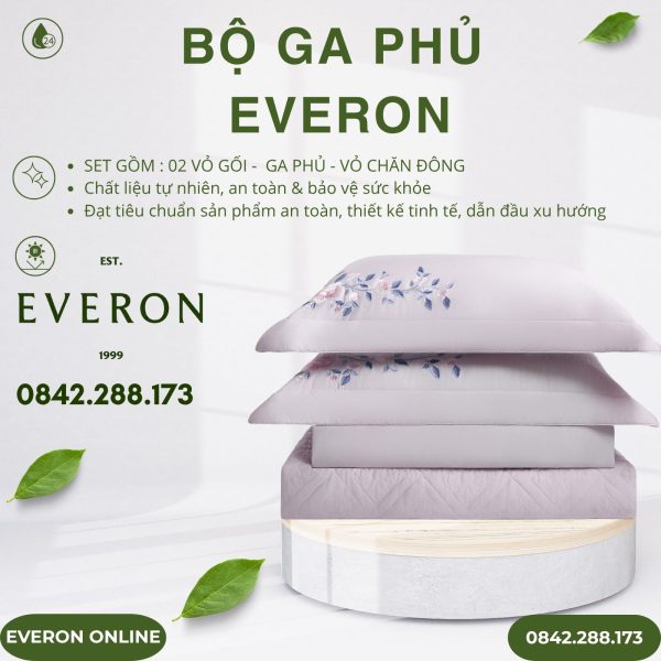 Bộ ga phủ Everon ESTC26003 mẫu đơn tím Tencel Blend BST Đơm hoa