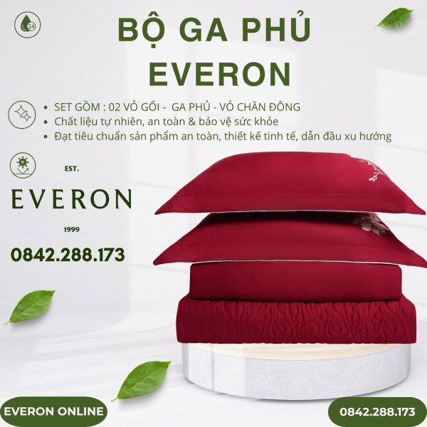 Bộ ga phủ Everon ESTC26007 cẩm chướng đỏ Tencel Blend BST Đơm hoa