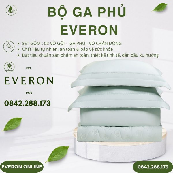 Bộ ga phủ Everon ESTMC26001 ngọc thanh liễu Tencel Modal Cotton BST Đơm hoa