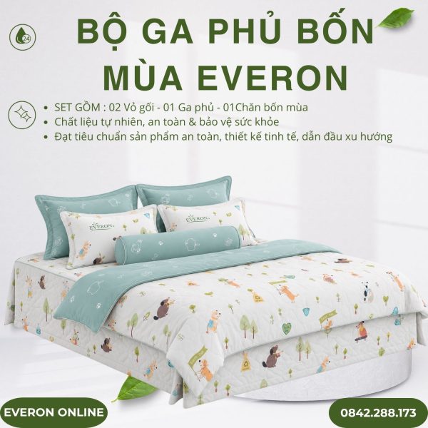 Bộ ga phủ bốn mùa Everon CPC25201 Cún Thân Thiện Cotton BST Cutie