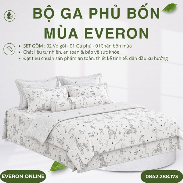 Bộ ga phủ bốn mùa Everon CPC25204 Vườn Thú Tinh Nghịch Cotton BST Cutie